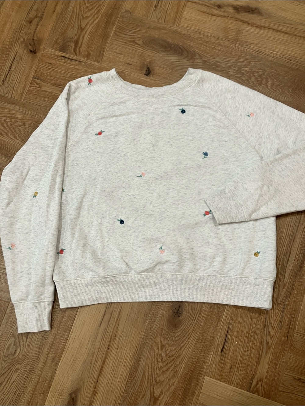 Old Navy Light Gray Crewneck Sweatshirt with Tiny Multicolor Embroidery
